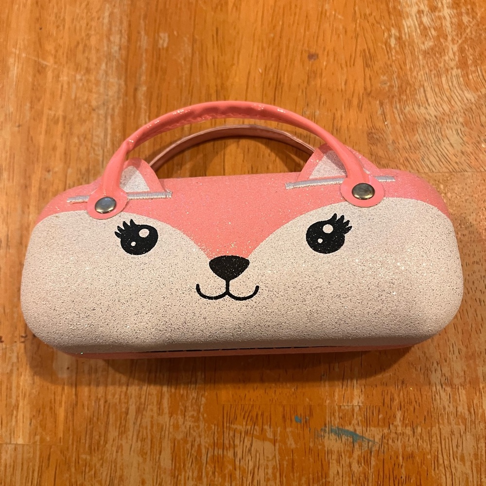 Children’s hard shell snap glasses case fox glittery